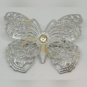 Silver Filagree Butterfly with Rhinestone - Vintage